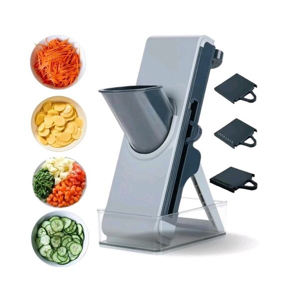 4 in 1 Adjustable Vegetable Cutter & Potato Slicer with Container Gray White - Picture 1 of 8